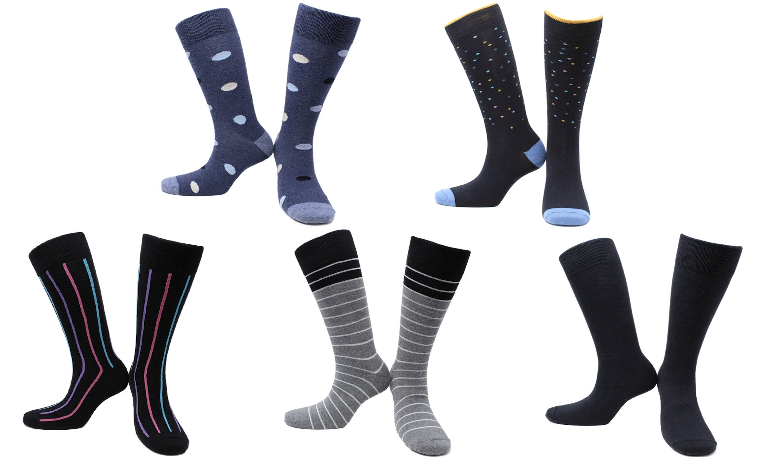 Chaussettes Crazy Touch Coton Bio - Pack 5 Paires Noir Gris Bleu