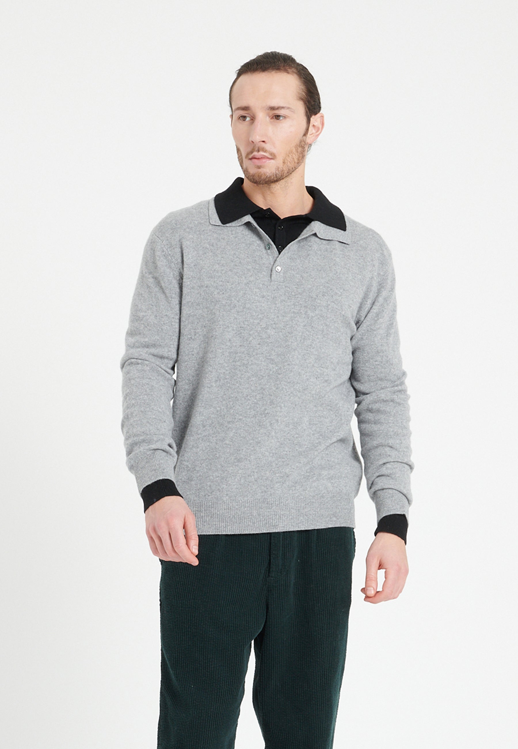 Polo Manches Longues Homme Cachemire Gris Clair - Luxe LUKE 5