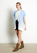 Gilet Manches Courtes Femme Cachemire Tie & Dye Blanc Bleu - Luxe AVA 11A