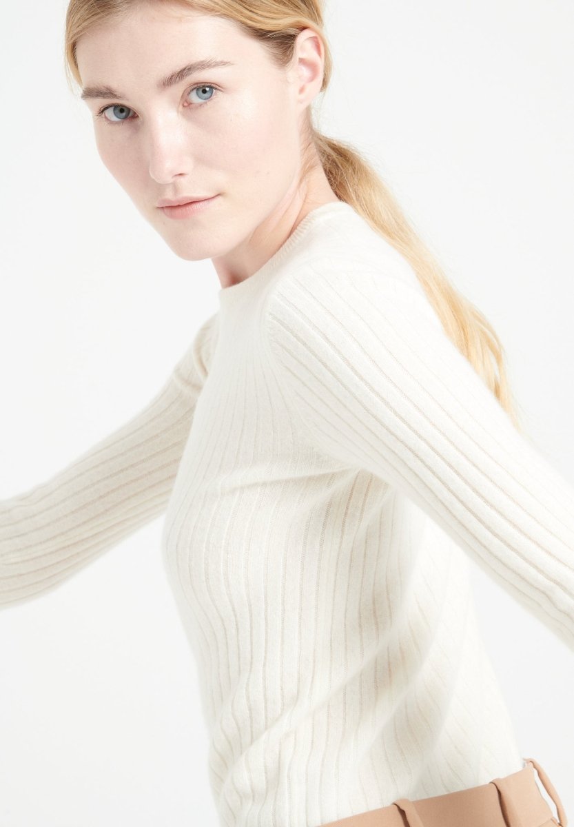 Pull Col Rond Femme Cachemire Blanc Écru - Luxe Premium LILLY 16