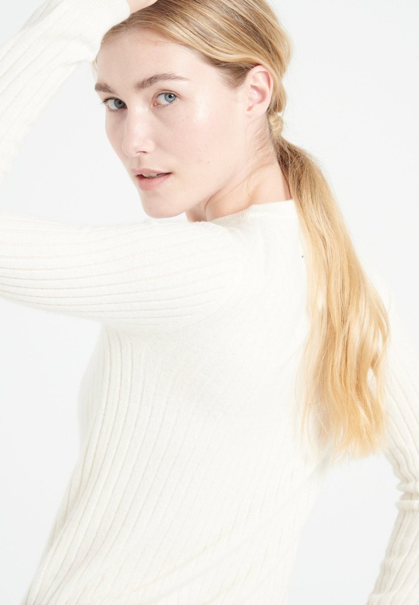 Pull Col Rond Femme Cachemire Blanc Écru - Luxe Premium LILLY 16