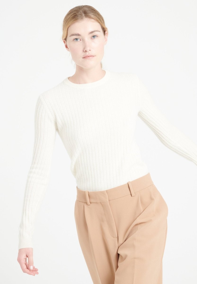 Pull Col Rond Femme Cachemire Blanc Écru - Luxe Premium LILLY 16