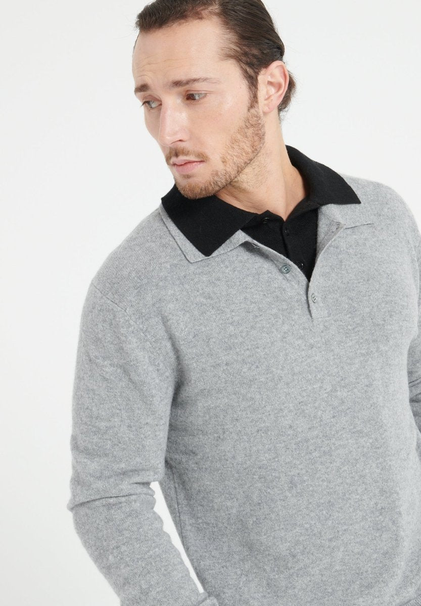 Polo Manches Longues Homme Cachemire Gris Clair - Luxe LUKE 5