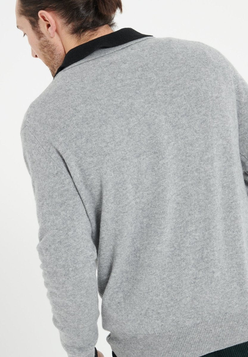 Polo Manches Longues Homme Cachemire Gris Clair - Luxe LUKE 5