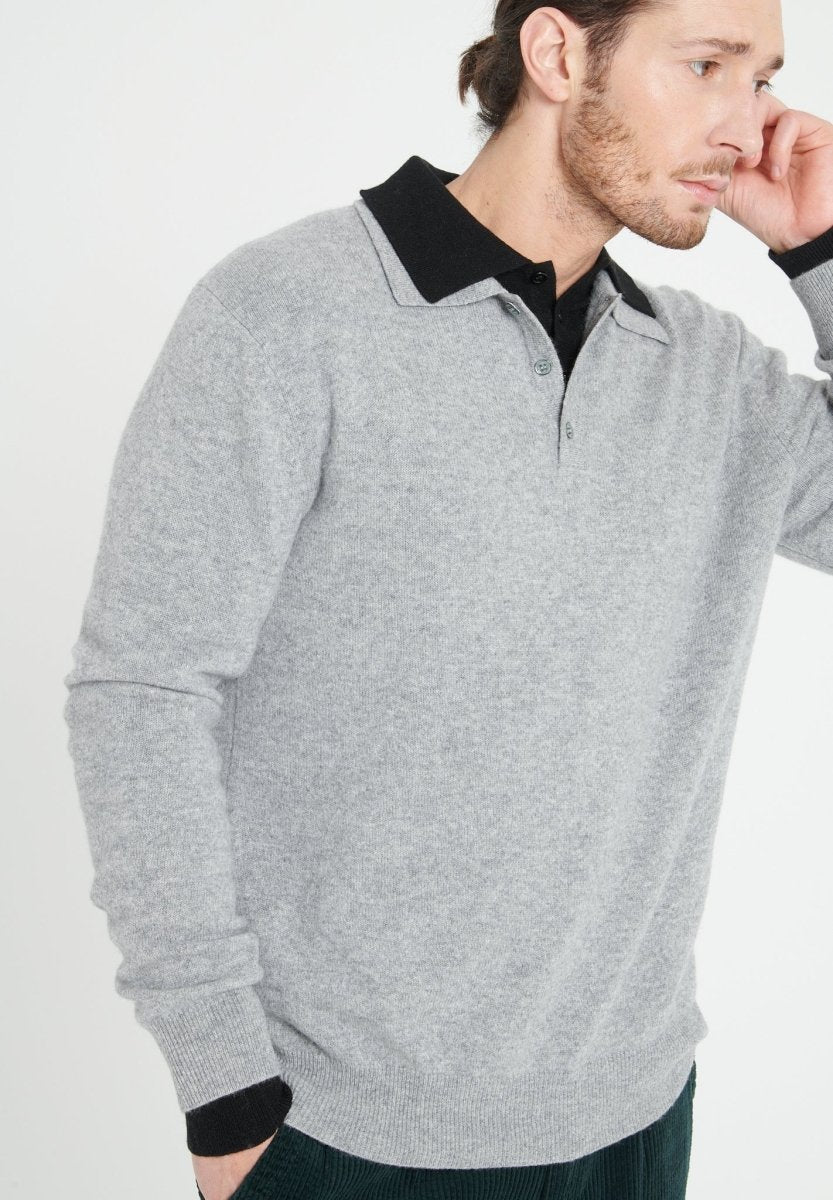 Polo Manches Longues Homme Cachemire Gris Clair - Luxe LUKE 5