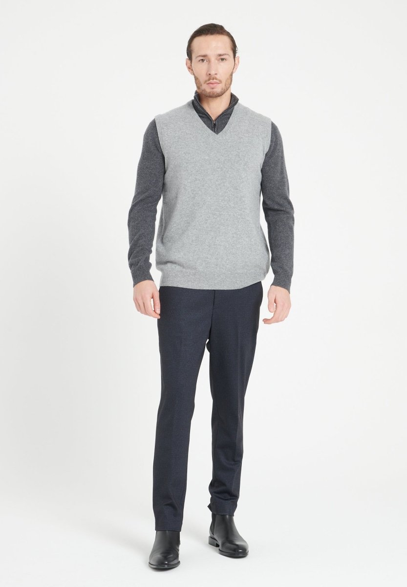 Gilet Col V Sans Manches Homme Cachemire Gris Clair - Luxe LUKE 9