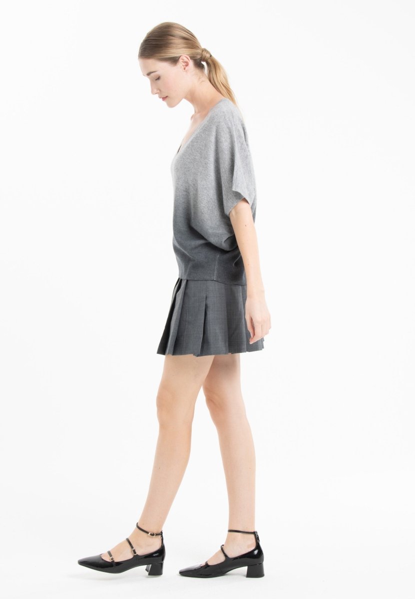 Pull Col V Manches Chauve-Souris Femme Cachemire Tie & Dye Gris - Luxe RIA 7B