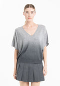 Pull Col V Manches Chauve-Souris Femme Cachemire Tie & Dye Gris - Luxe RIA 7B