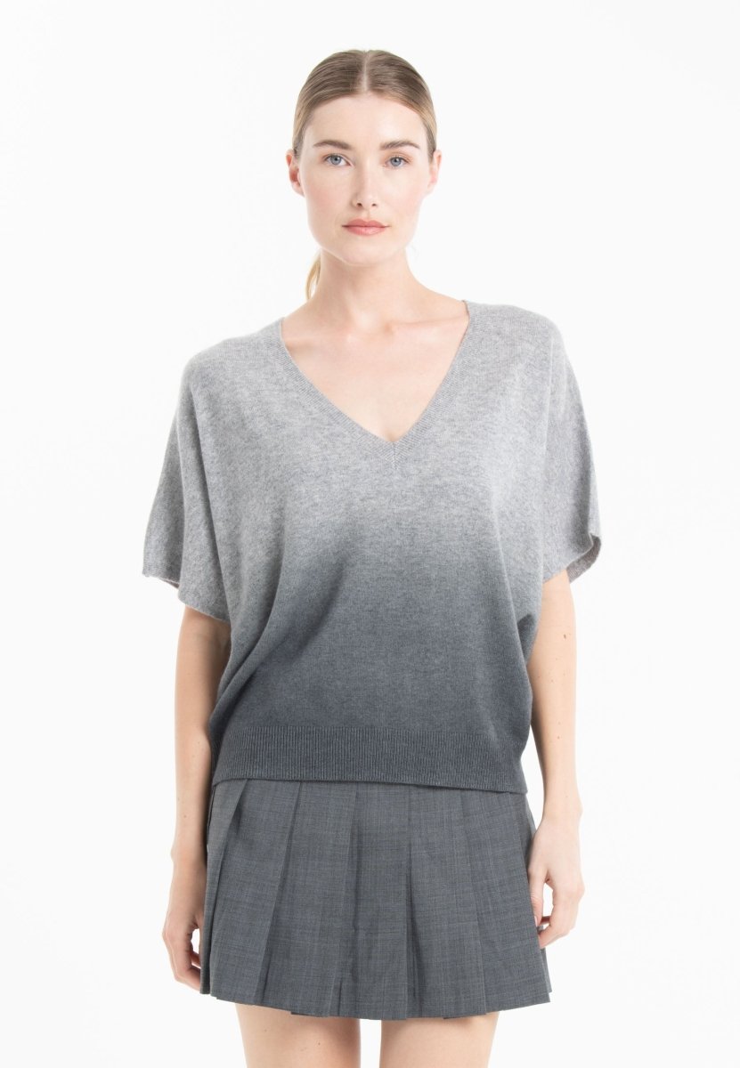 Pull Col V Manches Chauve-Souris Femme Cachemire Tie & Dye Gris - Luxe RIA 7B