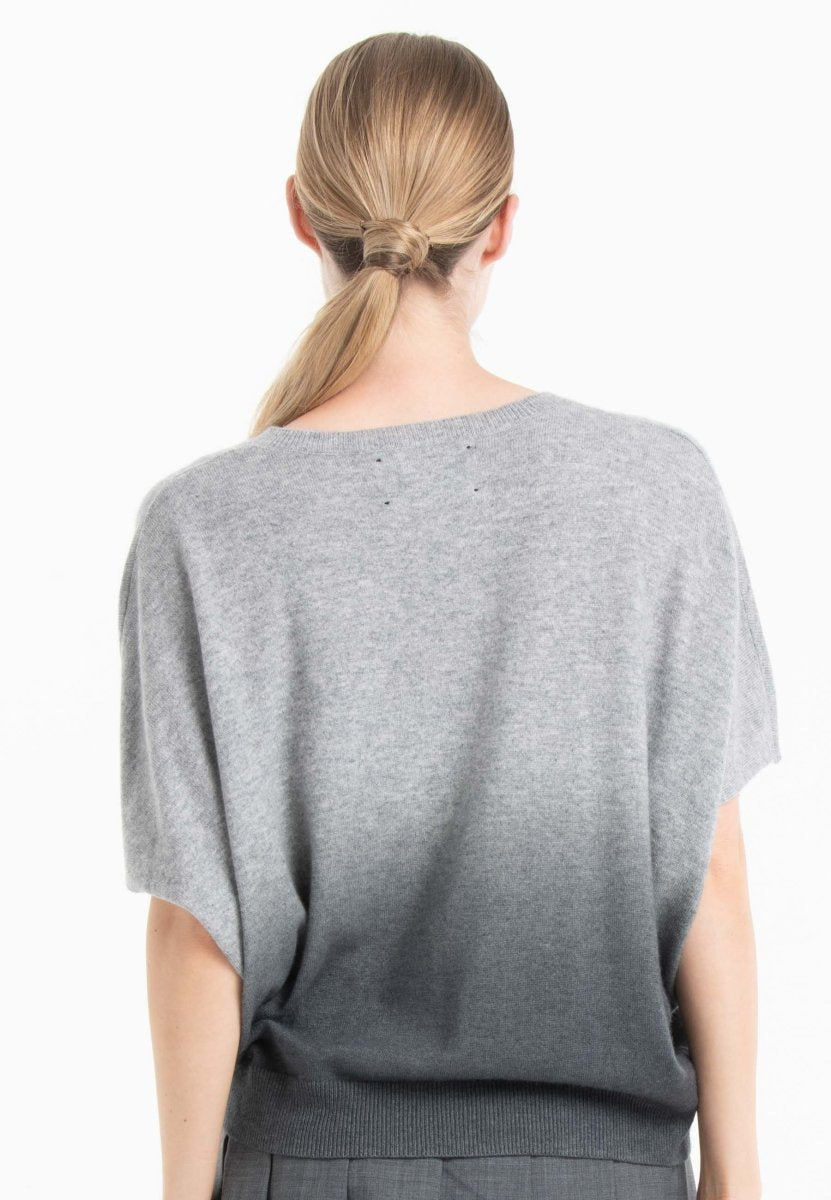 Pull Col V Manches Chauve-Souris Femme Cachemire Tie & Dye Gris - Luxe RIA 7B