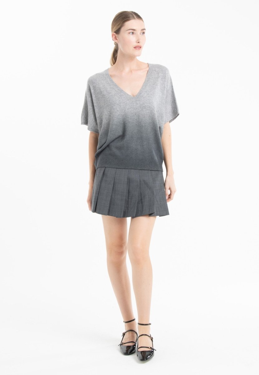 Pull Col V Manches Chauve-Souris Femme Cachemire Tie & Dye Gris - Luxe RIA 7B